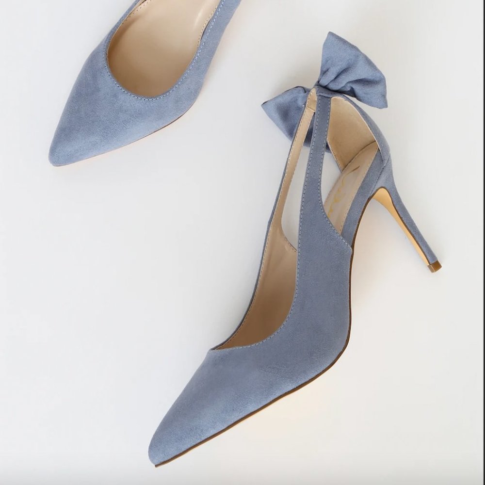 Lulu's Powder Blue Suede Pointed-Toe Bow Ankle-Strap Stiletto Heels